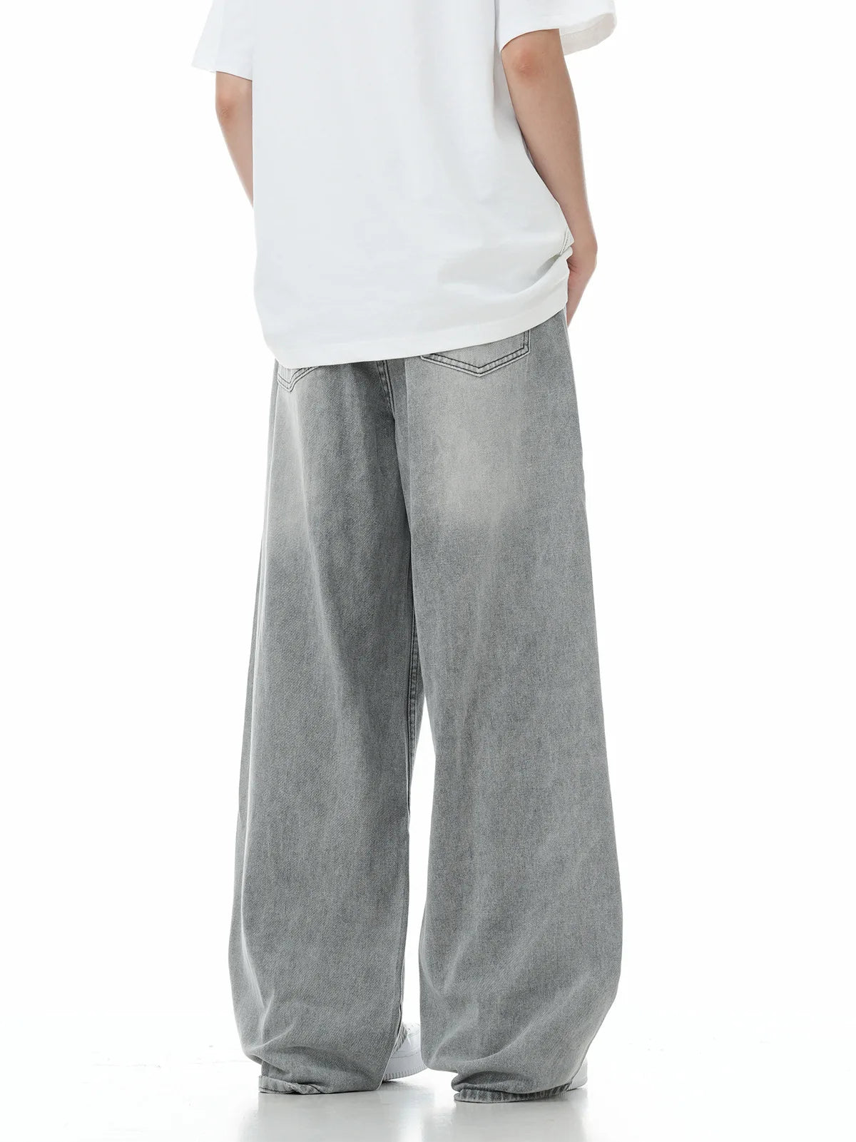 Men Floor Length Pant Jeans Denim Wide Leg Pants Loose Casual Straight Trousers Pocket High Waist Splice Autumn Winter