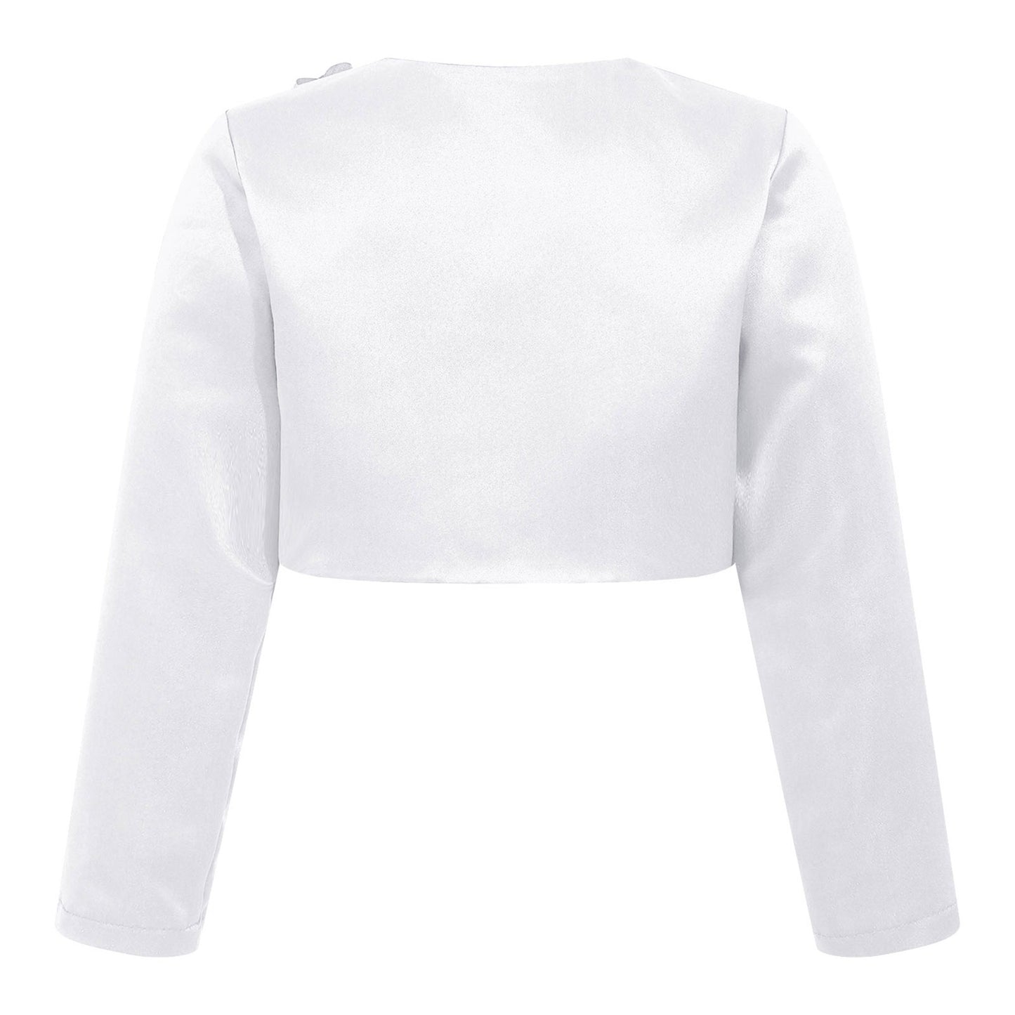 Kids Girls Satin Bolero Jackets Rhinestone Flower Elegant Cardigan Long Sleeve Open Front Shrug Cape Wedding Party Dress Outwear