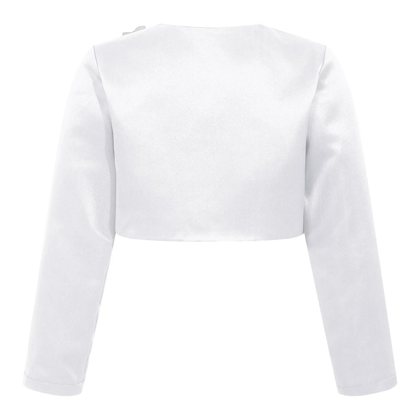Kids Girls Satin Bolero Jackets Rhinestone Flower Elegant Cardigan Long Sleeve Open Front Shrug Cape Wedding Party Dress Outwear