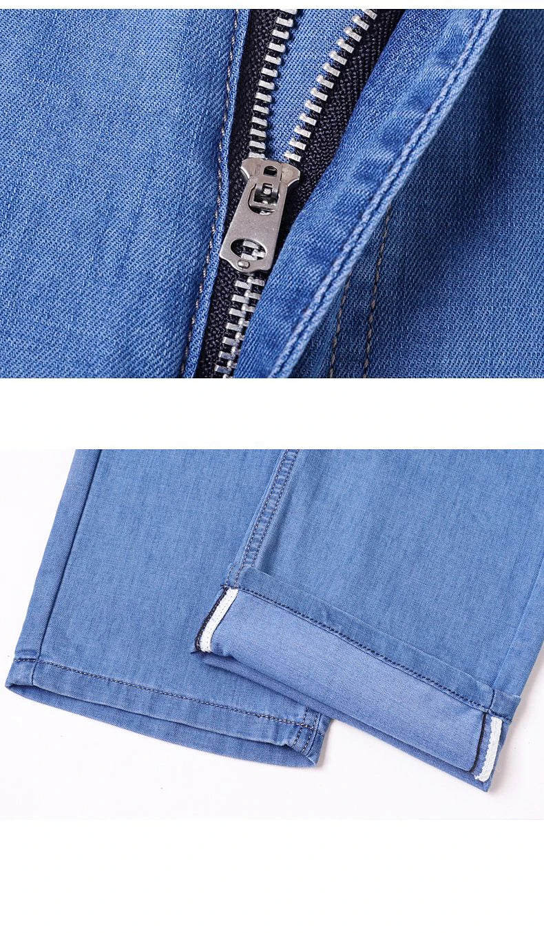 Spring Summer Business Jeans Men Light Blue Casual Straight Stretch Fashion Classic Work Denim Trousers Brand Clothing
