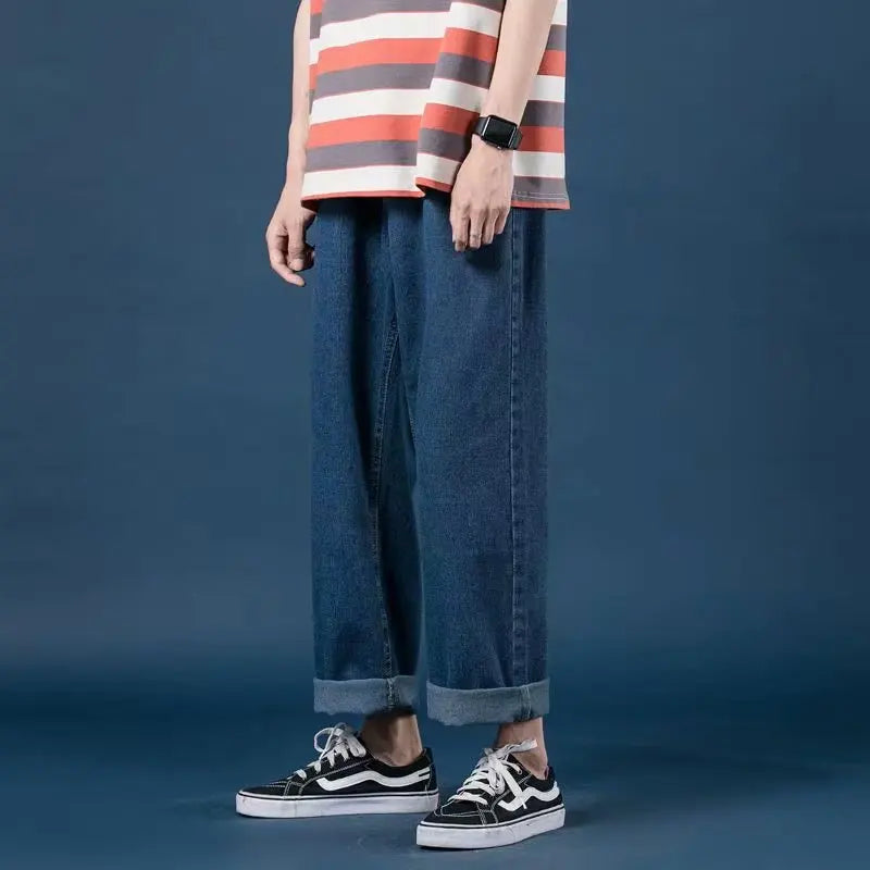 Pantalones vaqueros de mezclilla para hombre, de pierna ancha, largos hasta el suelo, holgados, informales, de cintura alta, lisos, sencillos y rectos, otoño 2024