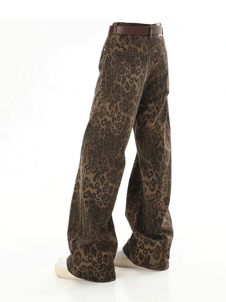 Baggy Leopard Jeans Coquette y2k clothes Women High Waisted Casual Wide Leg Denim Pants Fashion Streetwear Retro Straight Jeans