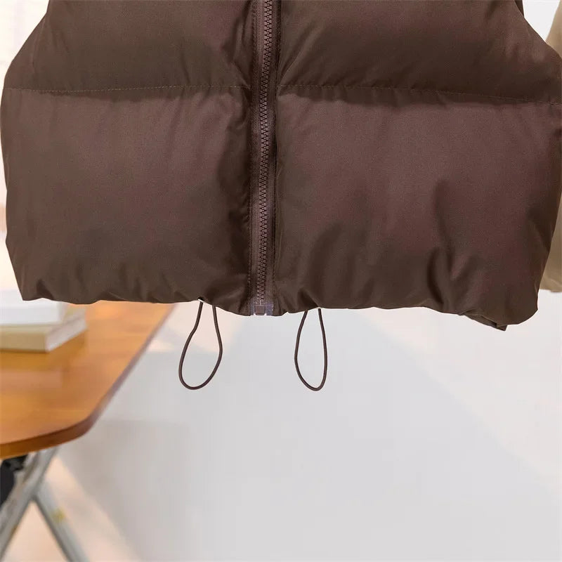 Warm Parkas Women Single Breasted Coats Autumn Winter Vest Coat Khaki High Waist Casual Vests Elegant Y2k Jackets Thick