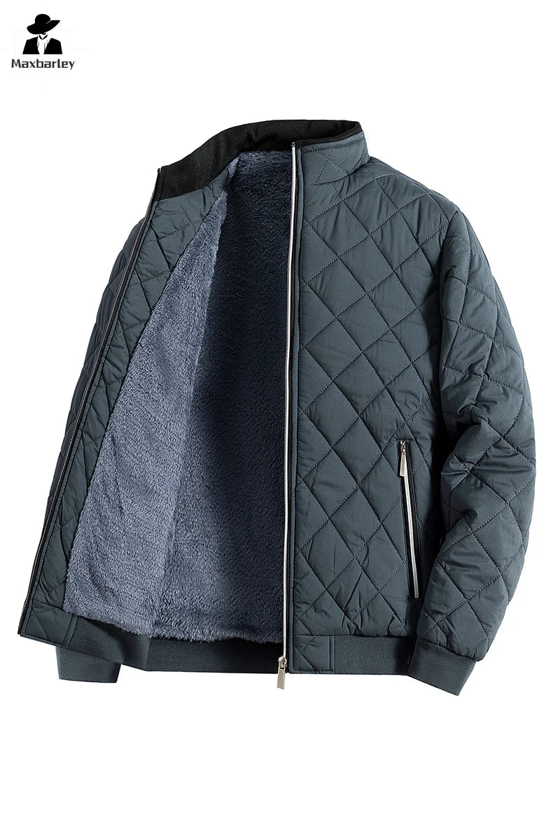2024 Winter Cold-proof Jacket Men's Casual fleece-lined Thickened Zipper Quilted Padded Coat Men's Business Commuting Warm Parka