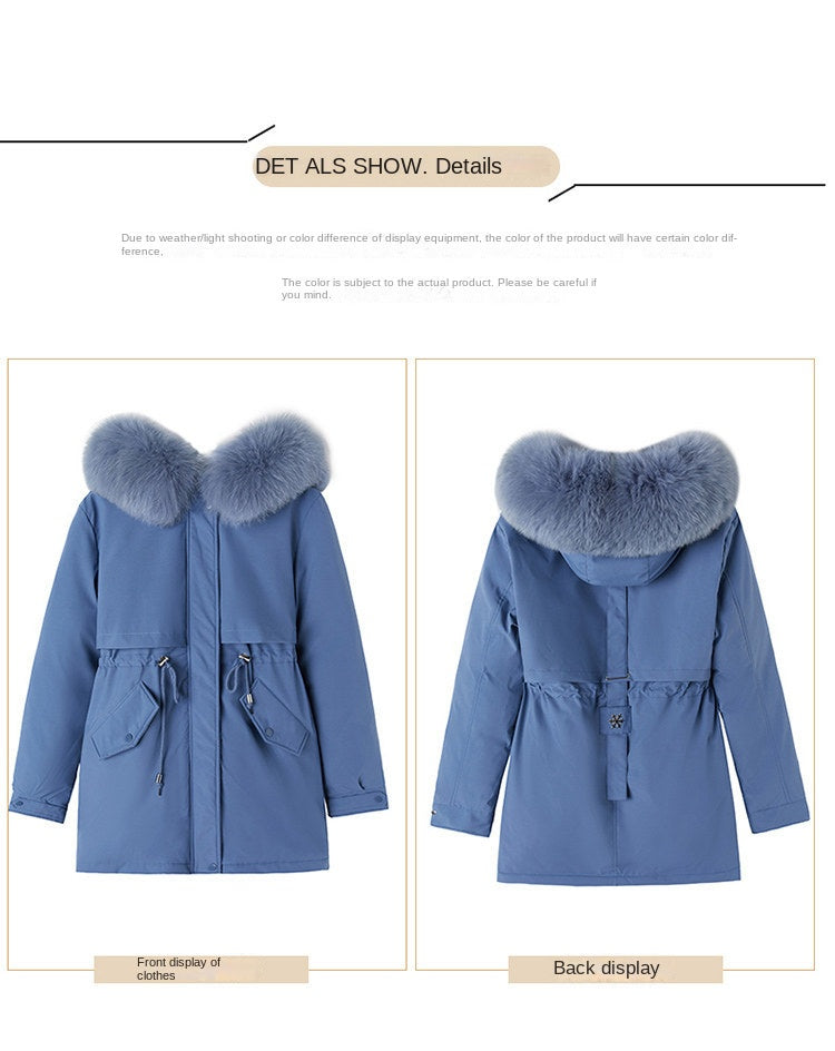Women Parka Fashion 2023 Winter Jacket Slim with Fur Collar Warm Snow Wear Padded Clothes Long Coat Wool Liner Hooded Parkas