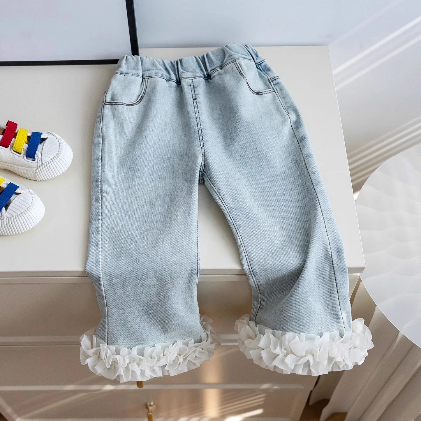 Sanrio Kids Jeans Hello Kitty Jeans taille élastique pour tout-petits garçons filles imprimé dessin animé Denim pantalon durable genoux renforcés
