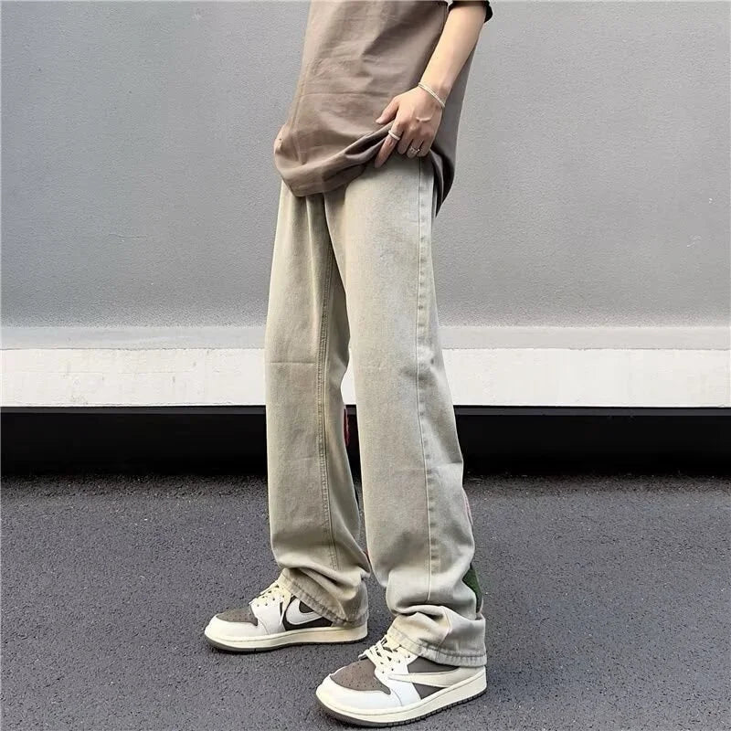 2025 New Goth Graffiti Embroidered Jeans Men High Street Harajuku Fashion Denim Trousers Hip Hop Y2K Vintage Jean pantalones