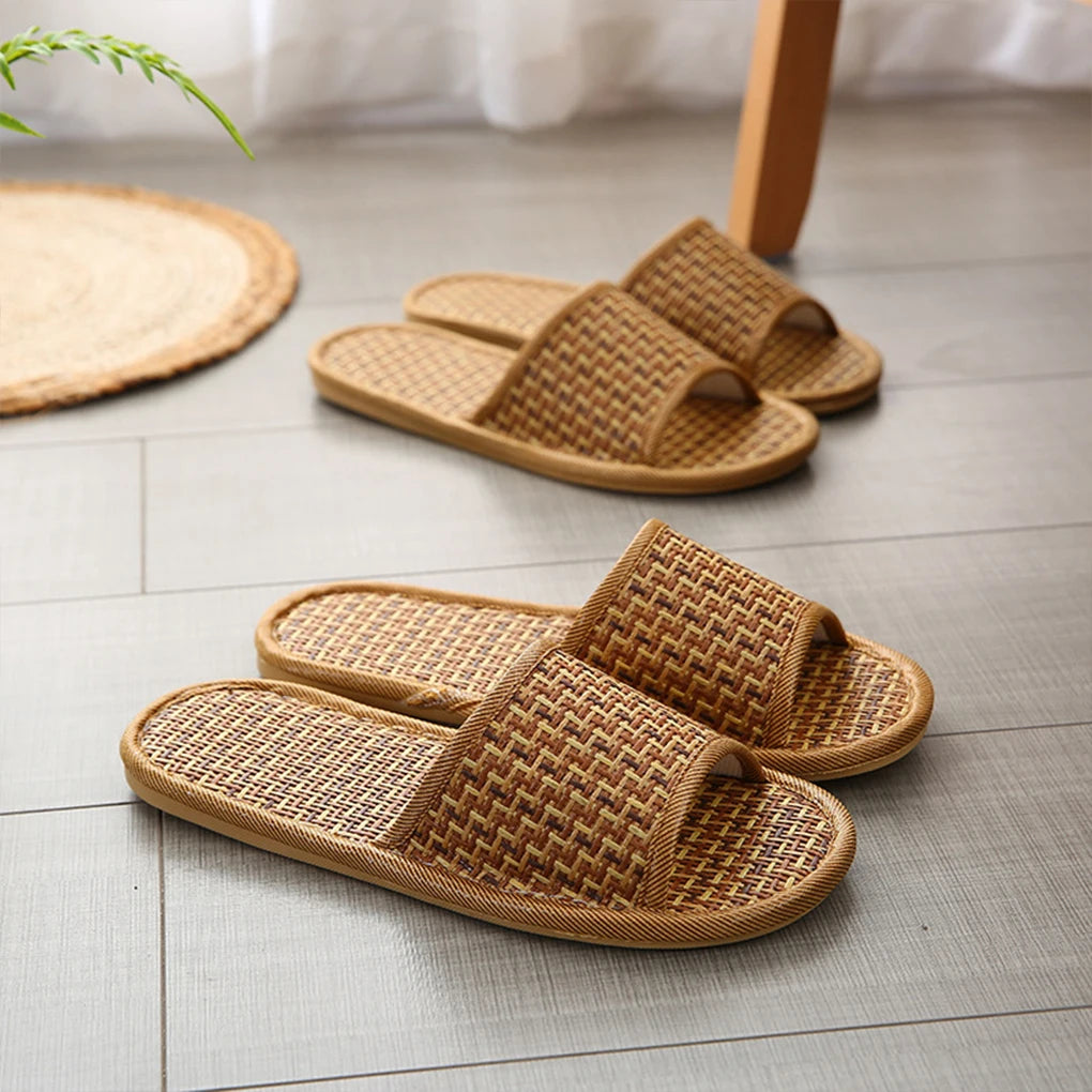 1 Pair Hotel Indoor Bamboo Slipper Women Men Casual Open Toe Sandal