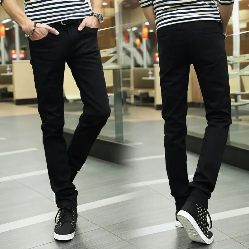 Pantalones vaqueros negros informales para hombre, primavera verano 2019, estilo coreano, a la moda, para estudiantes, que suavizan la silueta.