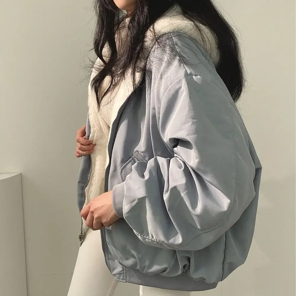 2024 Autumn Thicken Parkas Women Casual Hooded Jacket Winter Comfortable Double-Layer Korean Style Simple Solid Warm Cute Coats