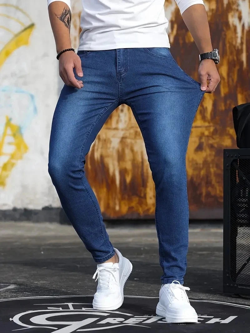 Man Pants Washing Zipper Stretch Jeans Classic Casual Slim Fit Trousers Male Plus Size Denim Pencil Pants Skinny Jeans for Men