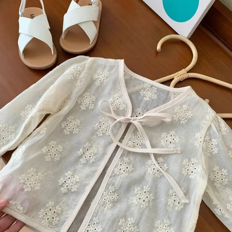 Girls Jacquard Air-conditioned Shirt Summer Baby Girl Korean Thin Jacket Children Hollowed Out Cardigan Top