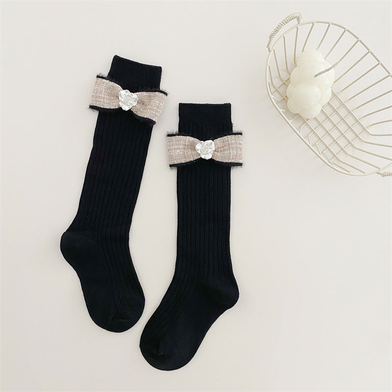 1 Pair Kids Girl Sock Rerto Lace Bow Princess Calf Sock for Children Girl Spring Summer Thin Stocking Knee High Baby Girl Sock