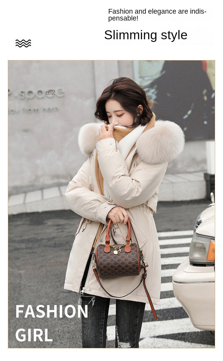 Women Parka Fashion 2023 Winter Jacket Slim with Fur Collar Warm Snow Wear Padded Clothes Long Coat Wool Liner Hooded Parkas