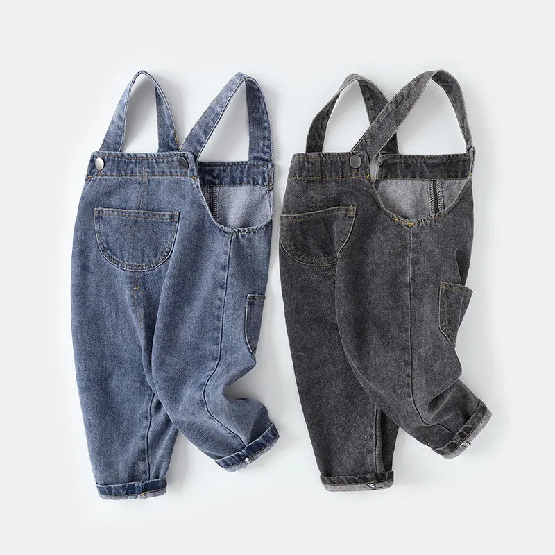 Monos vaqueros de algodón para niños pequeños de 0 a 5 años, con tirantes ajustables, holgados, informales, para primavera y otoño