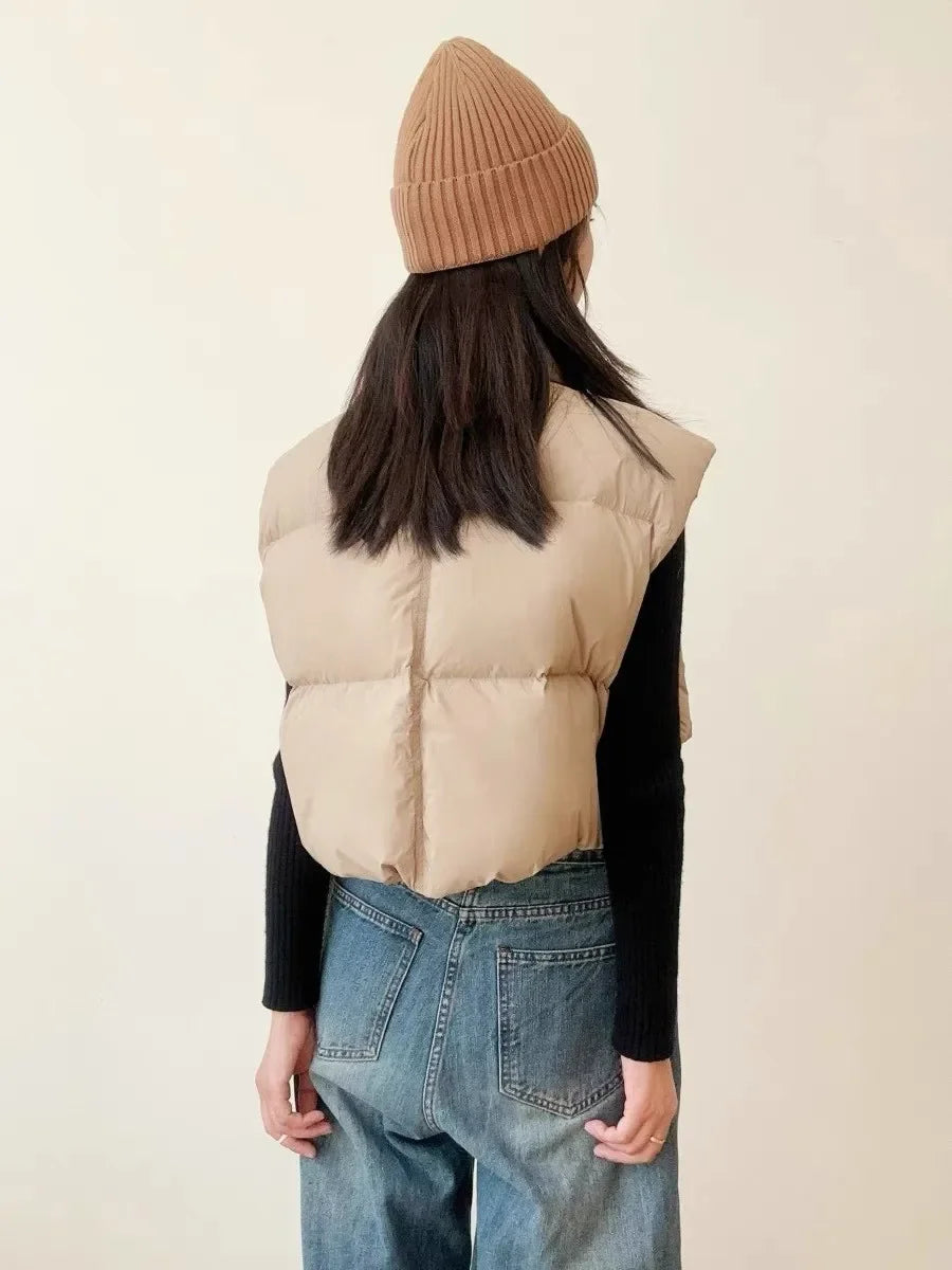 Women Warm Parkas Single Breasted Coats Autumn Winter Vest Coat Khaki High Waist Casual Vests Elegant Y2k Jackets Thick 2024