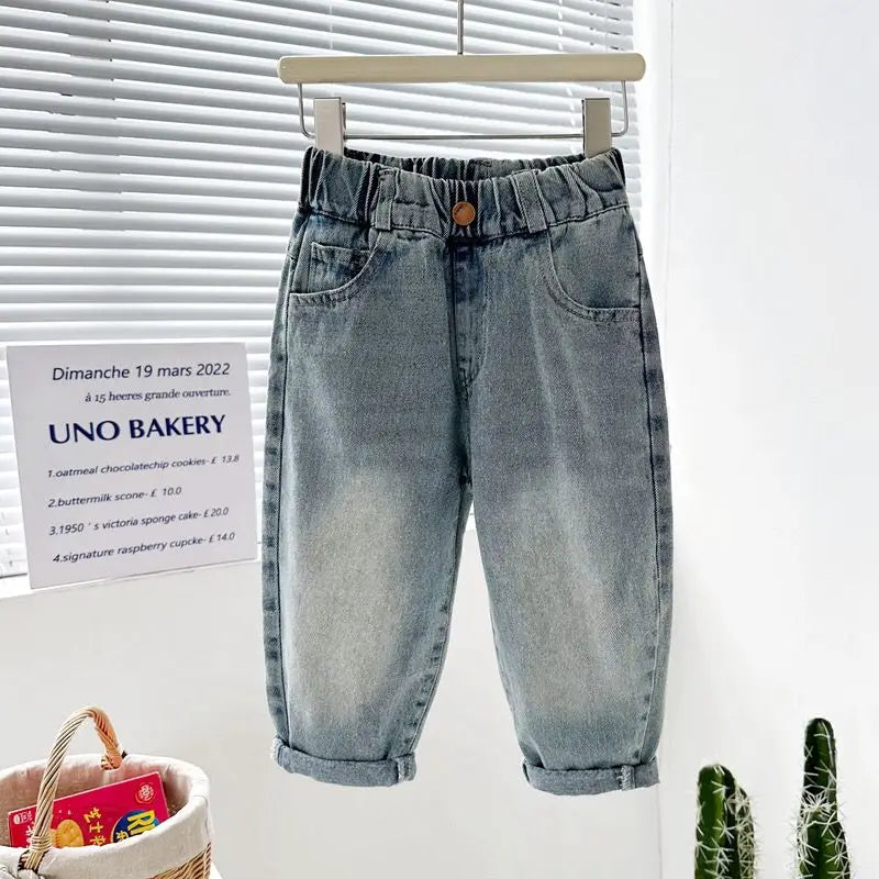 Jeans pour garçons et bébés, pantalons longs décontractés et simples pour enfants, printemps et automne 2024, pantalons coréens pour enfants