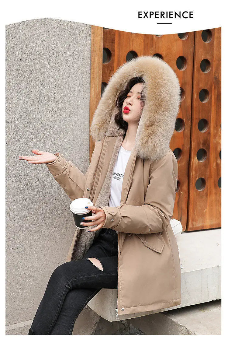 Spring Parkas Women Coats Mid Length Coat Thick Warm Hooded Drawstring Jackets Splice Zipper Tight Waist Jacket Autumn Winter