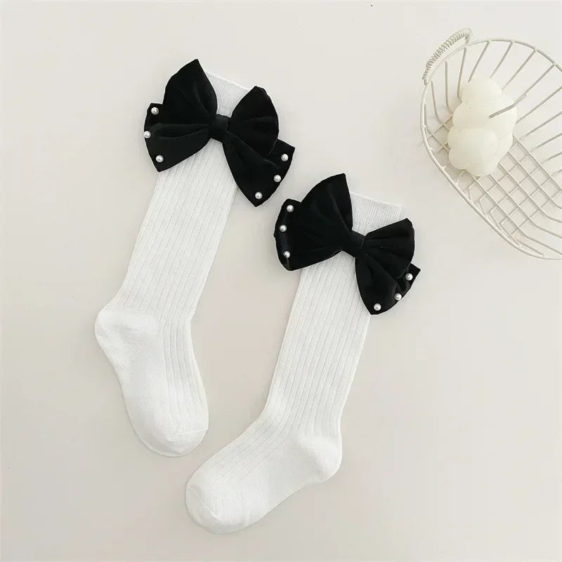 1 Pair Kids Girl Sock Rerto Lace Bow Princess Calf Sock for Children Girl Spring Summer Thin Stocking Knee High Baby Girl Sock