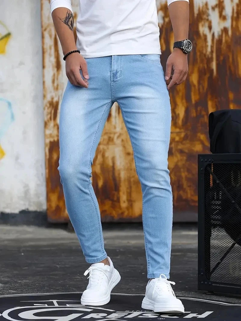 Man Pants Washing Zipper Stretch Jeans Classic Casual Slim Fit Trousers Male Plus Size Denim Pencil Pants Skinny Jeans for Men
