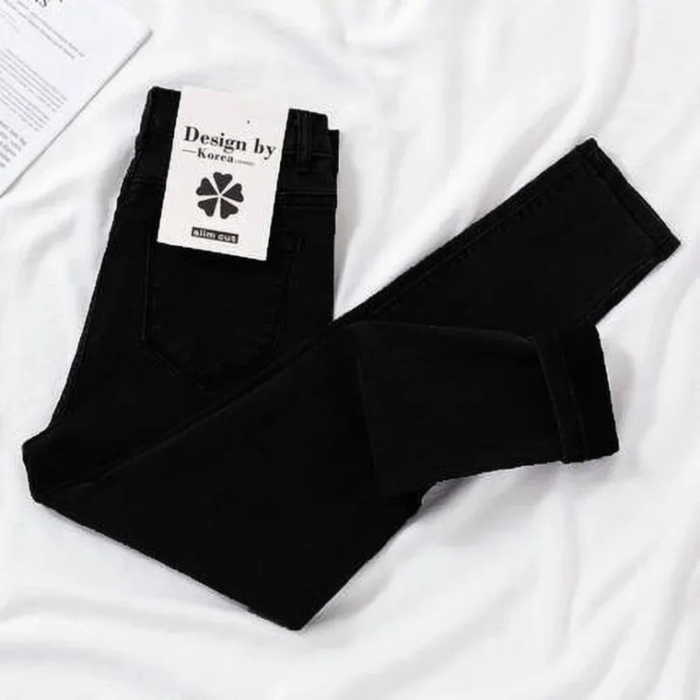 Pantalones vaqueros de cintura alta para mujer, de mezclilla, para primavera y verano, nuevos, ajustados, elásticos y combinables.