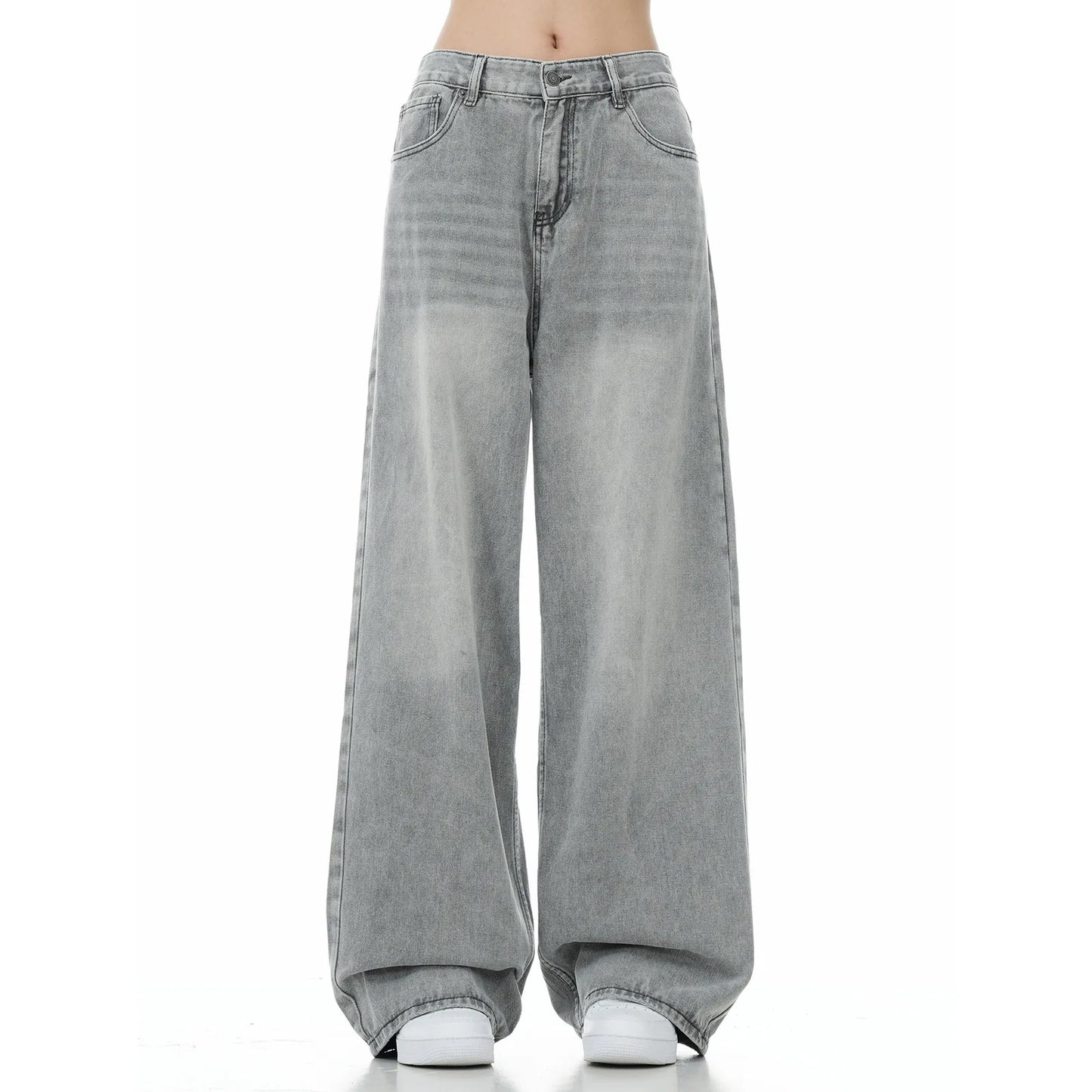 Men Floor Length Pant Jeans Denim Wide Leg Pants Loose Casual Straight Trousers Pocket High Waist Splice Autumn Winter