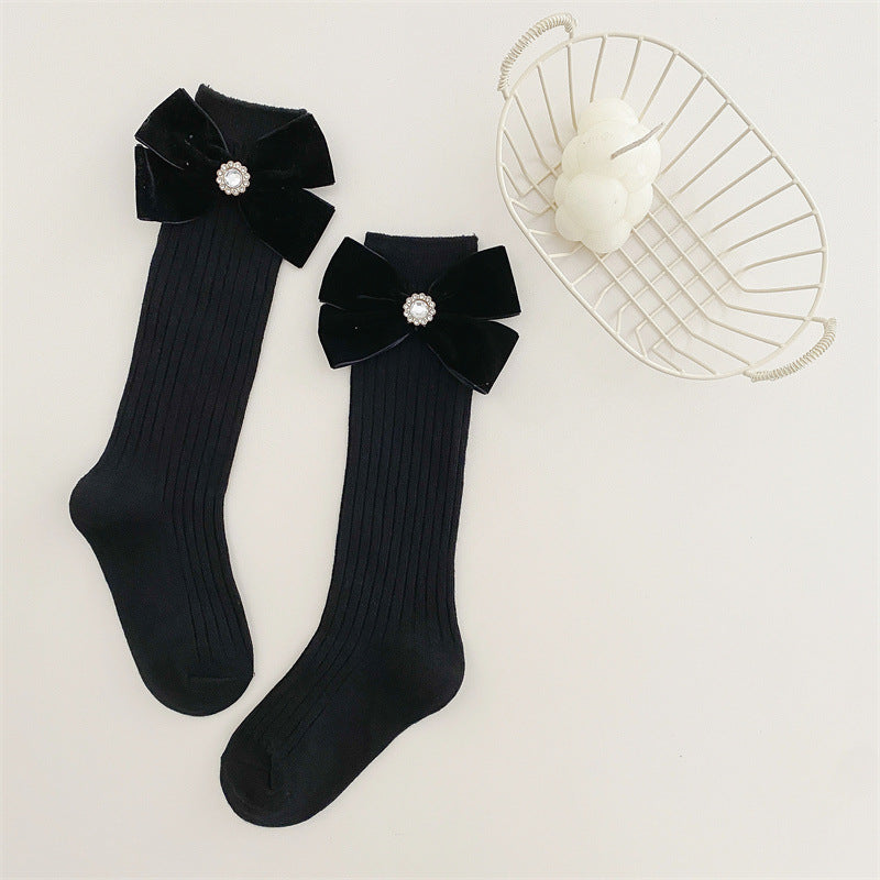 1 Pair Kids Girl Sock Rerto Lace Bow Princess Calf Sock for Children Girl Spring Summer Thin Stocking Knee High Baby Girl Sock