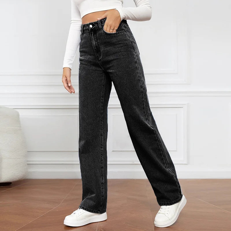 Women's Hot Sale High Waist Stretch Washed Denim Fashionable Straight Jeans Women's Pants women jeans black pants woman clothing