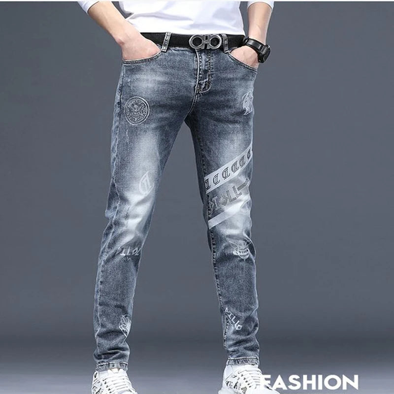 Men Jeans Fashion Street Hip-Hop Jeans Male Punk Style Denim Pants Summer Spring Men Stretchy Slim Fit High Quality Mans Jeans