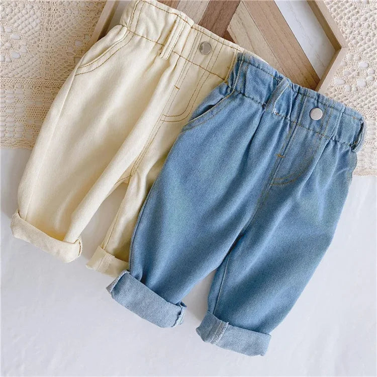 Automne et hiver nouveaux jeans taille haute couleur unie chaud jeans vêtements pour enfants vêtements pour bébé fille vêtements pour bébé garçon