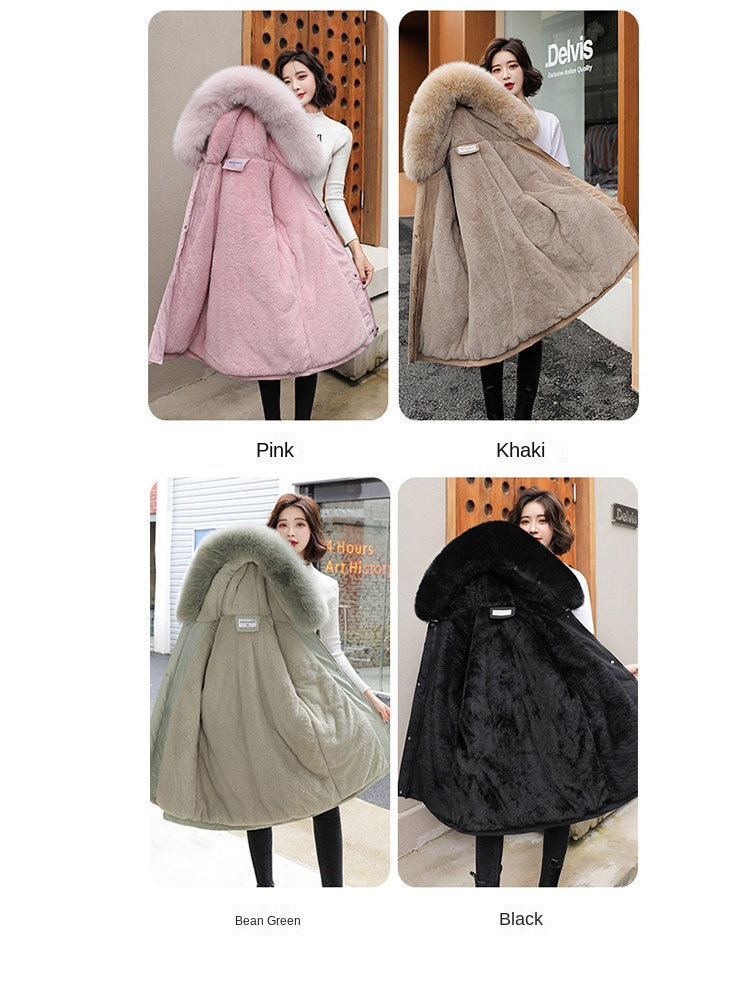 Women Parka Fashion 2023 Winter Jacket Slim with Fur Collar Warm Snow Wear Padded Clothes Long Coat Wool Liner Hooded Parkas