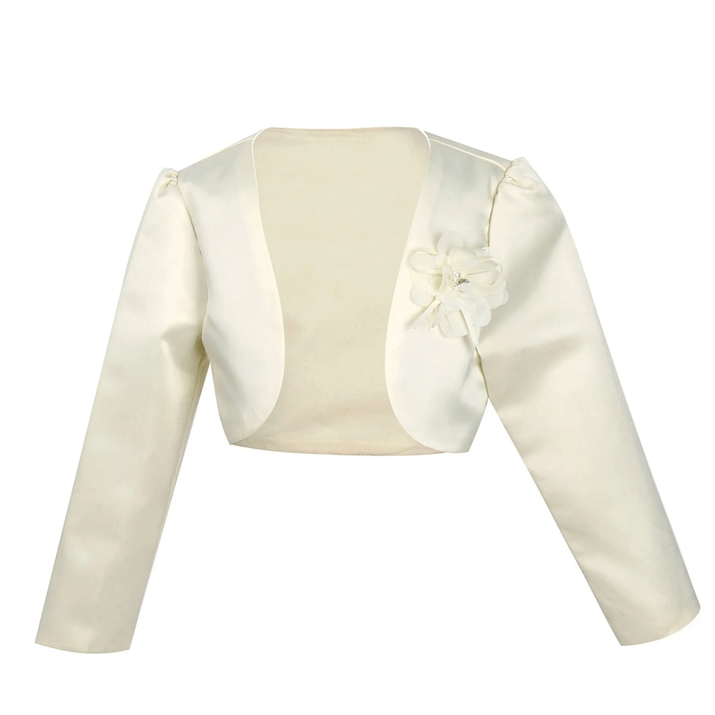 Kids Girls Satin Bolero Jackets Rhinestone Flower Elegant Cardigan Long Sleeve Open Front Shrug Cape Wedding Party Dress Outwear