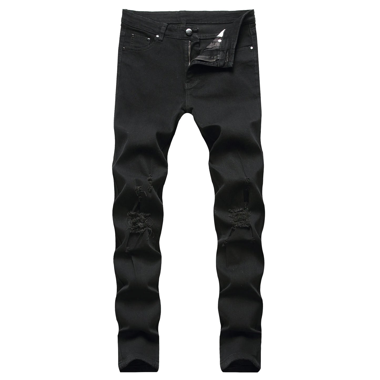 Punk Street Style Ripped Skinny Jeans Men Vintage Wash Solid Denim Trouser Mens Casual Slim Fit Pencil Denim Holes Pants