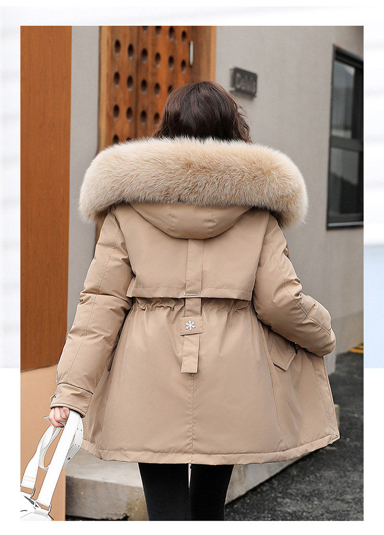 Women Parka Fashion 2023 Winter Jacket Slim with Fur Collar Warm Snow Wear Padded Clothes Long Coat Wool Liner Hooded Parkas