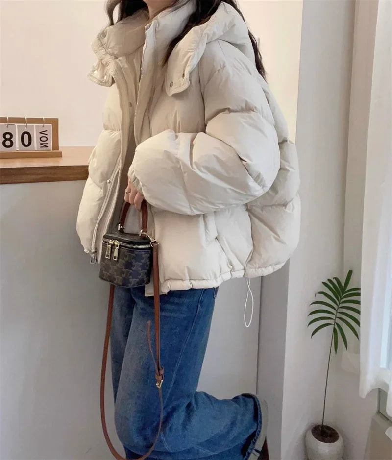 Fashion Parkas Jacket Women's Korean 2024 New Autumn Winter Loose Hooded Thicken Warm Down Cotton Padded Short Coats Female Tops