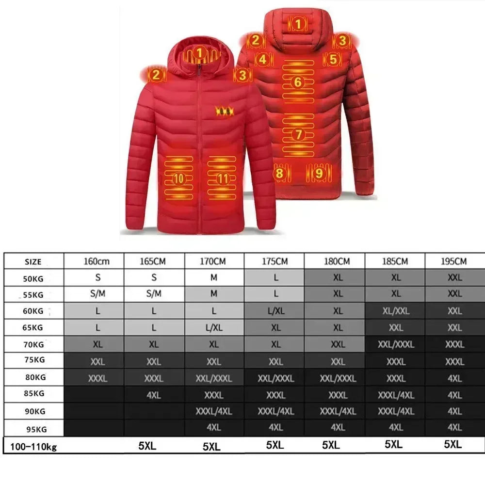 2023 NWE Men Winter Warm USB Heating Jackets Smart Thermostat Pure Color Hooded Heated Clothing Waterproof Warm Jackets