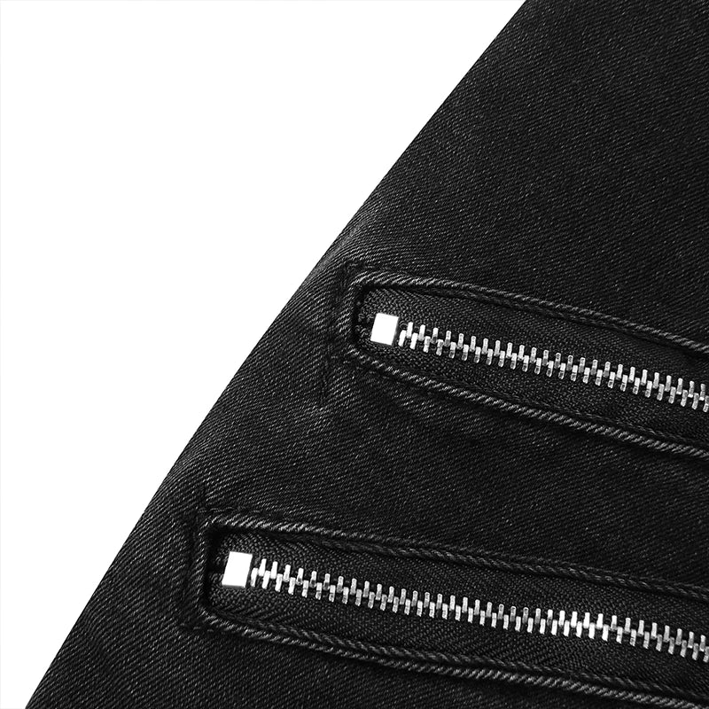 Pantalones vaqueros largos, ajustados y rotos para hombre, con tirantes laterales y cremallera, para correr, elásticos y desgastados, 2025
