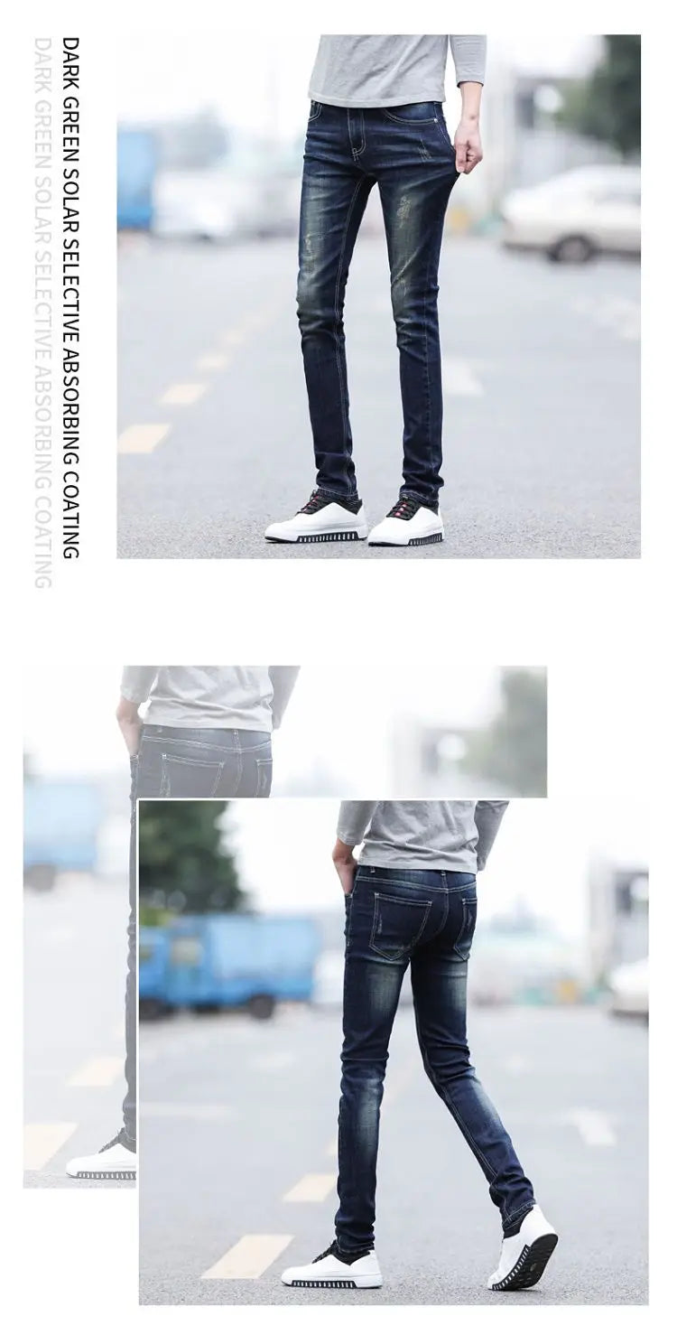 Pantalones vaqueros de diseño de primavera y otoño para hombre, estilo coreano, estilo boy friend, de algodón, elásticos, ajustados e informales.