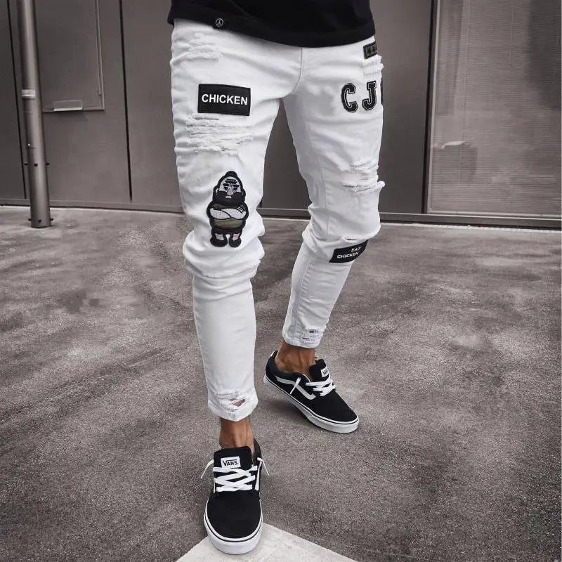 Men Jeans Fashion Street Hip-Hop Jeans Male Punk Style Denim Pants Summer Spring Men Stretchy Slim Fit High Quality Mans Jeans