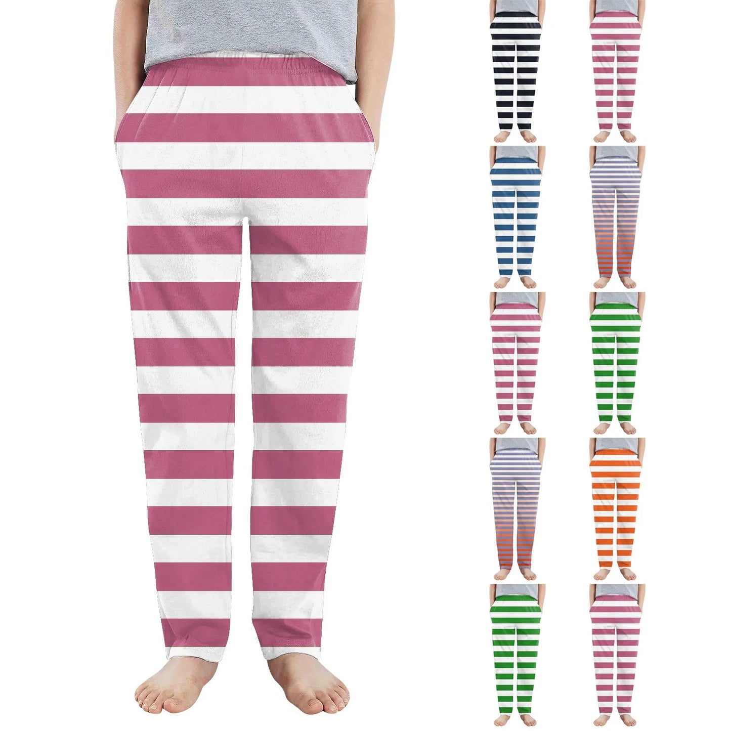 Pantalones de pijama con estampado de rayas elegantes para niños y niñas, pantalones de dormir casuales, sueltos y cómodos con bolsillos, pijamas para niños.