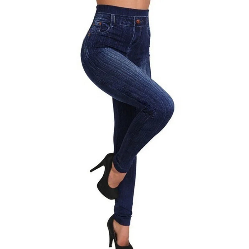 Women Plus Size Pencil High Waist Denim Pants Leggings Imitation Fashion Casual Jeans