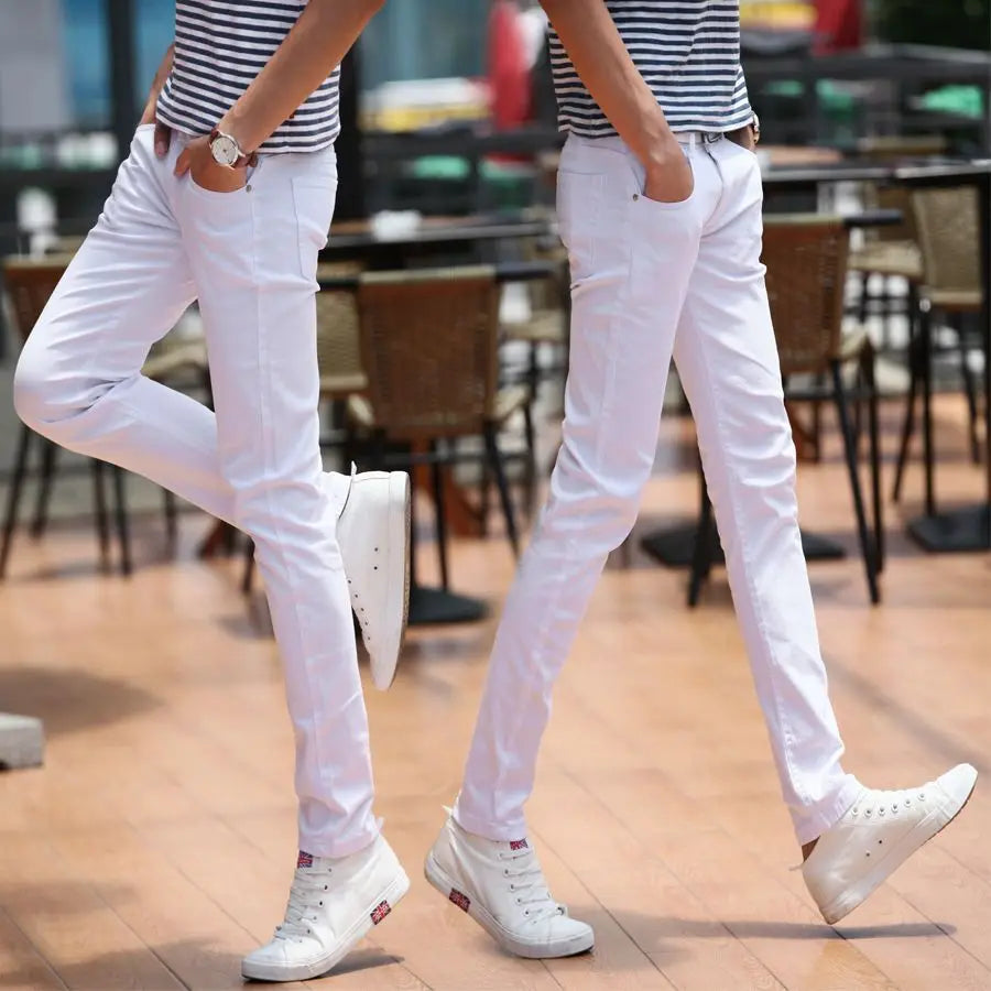 Pantalones vaqueros ajustados de estilo coreano para hombre, de lujo, para la nieve, para jóvenes, para primavera y otoño, informales, de algodón