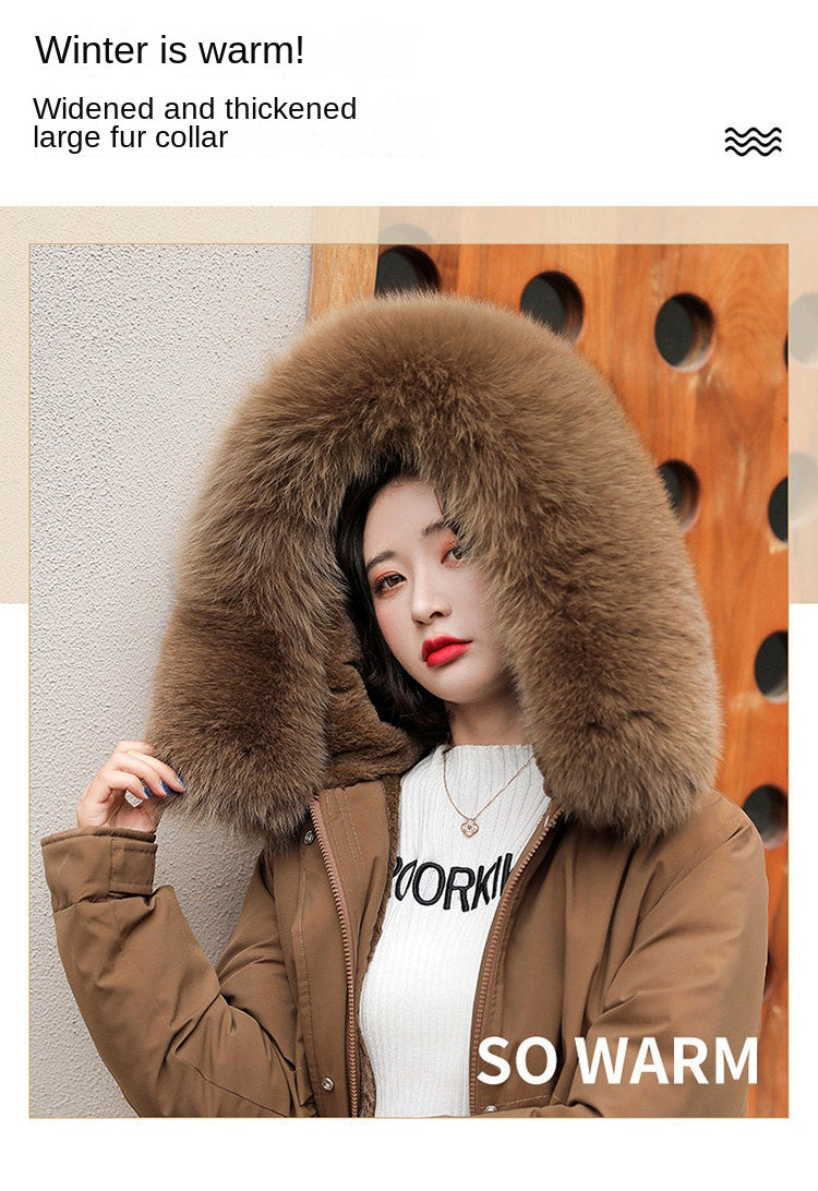 Women Parka Fashion 2023 Winter Jacket Slim with Fur Collar Warm Snow Wear Padded Clothes Long Coat Wool Liner Hooded Parkas