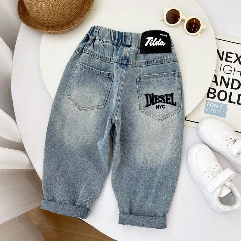 Jeans pour garçons et bébés, pantalons longs décontractés et simples pour enfants, printemps et automne 2024, pantalons coréens pour enfants