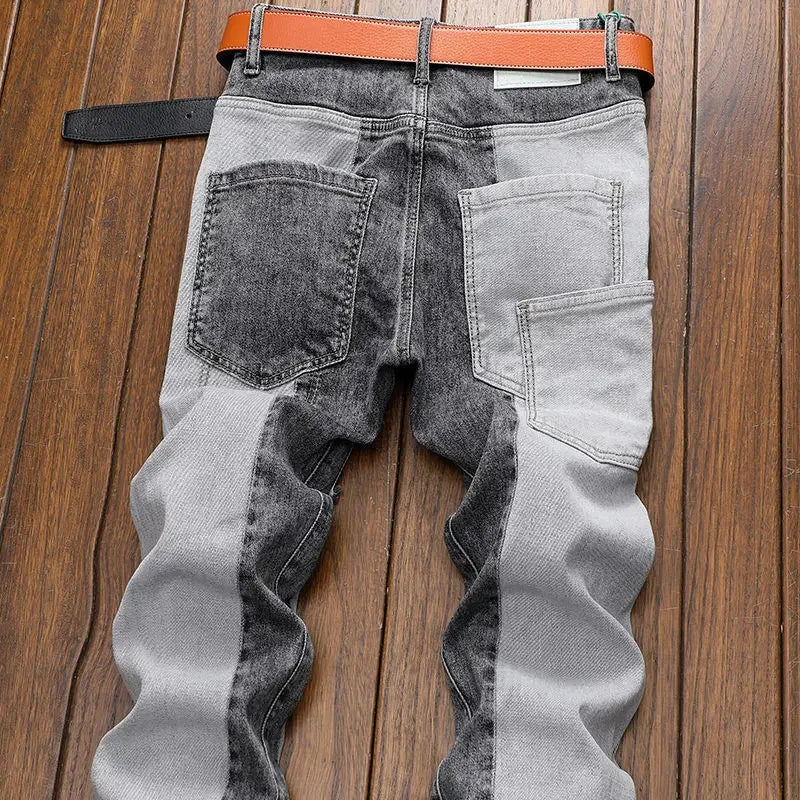 Pantalones cargo de primavera y otoño para hombre, ropa recta, nuevos, cargo, ajustados, informales, de diseño original, vaqueros de trabajo con empalme.