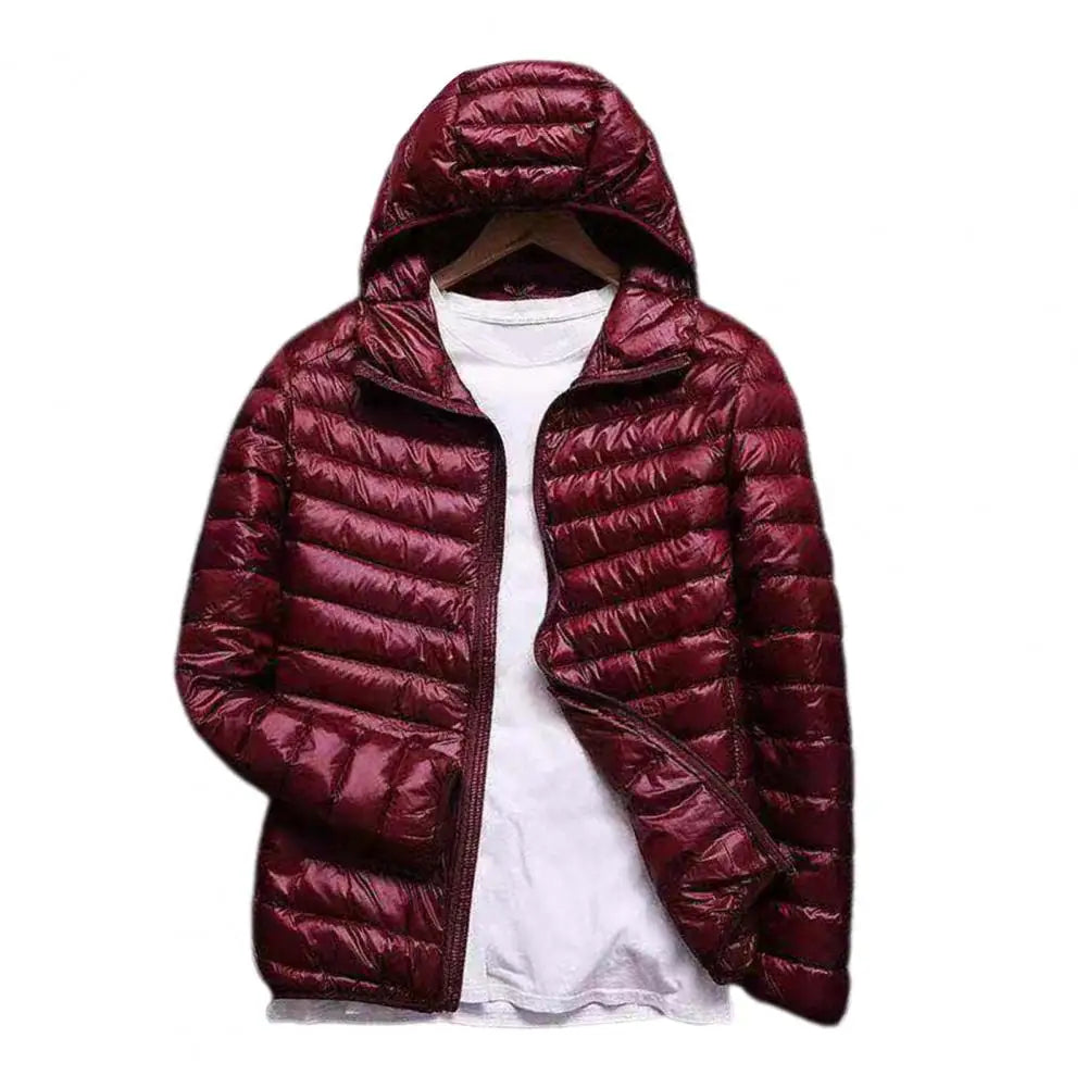 Hooded Plus Size Down Cotton Jacket For Men Ultra Lightweight Hood Olid Color Thin Cotton Padded Winter Coat Warm Men Overcoat
