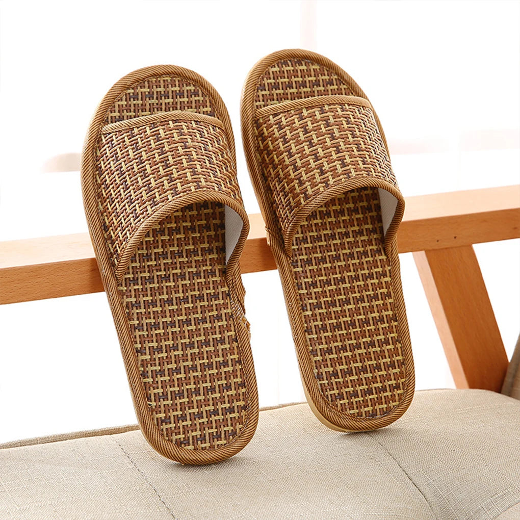 1 Pair Hotel Indoor Bamboo Slipper Women Men Casual Open Toe Sandal