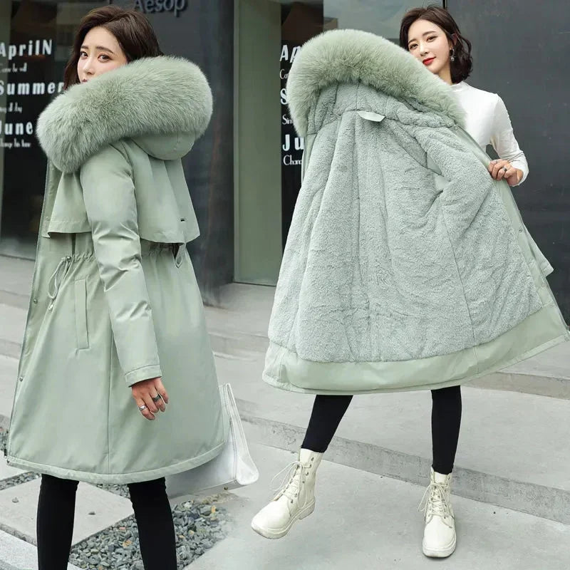 Winter Jacket 2024 New Women Parka Clothes Long Coat Wool Liner Hooded Jacket Fur Collar Thick Warm Snow Wear Fashion Parka