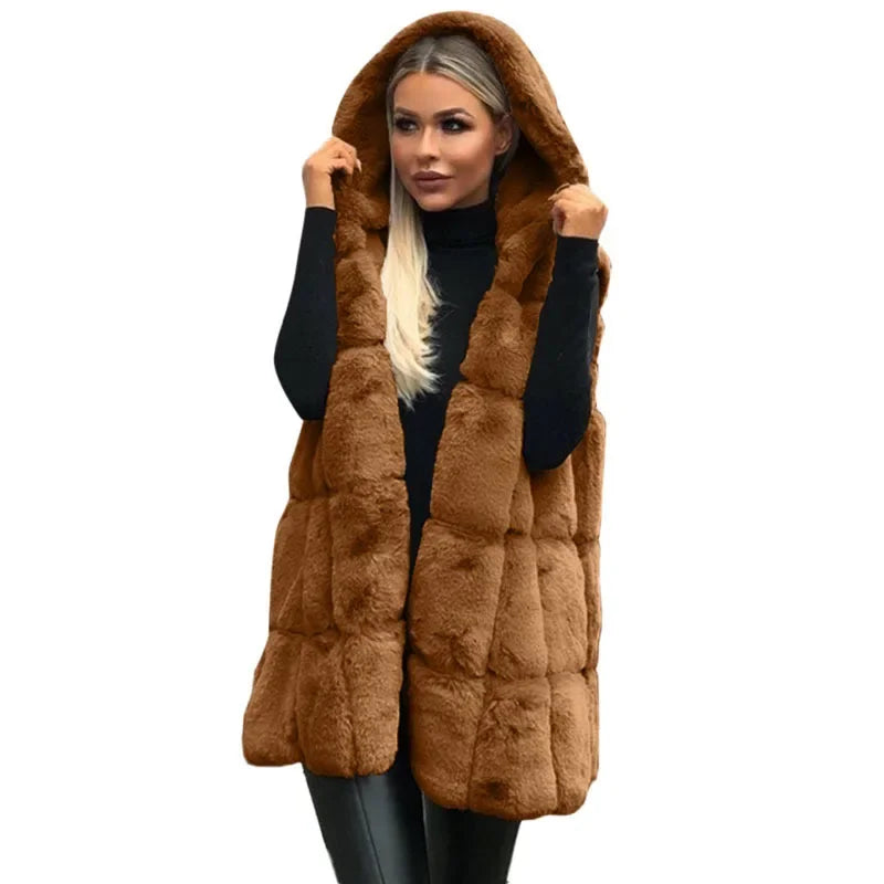 Women Parkas Hooked Sleeveless Turndown Collar Coat Cardigan Covered Button Pockets Round Neck Solid Color Loose Casual