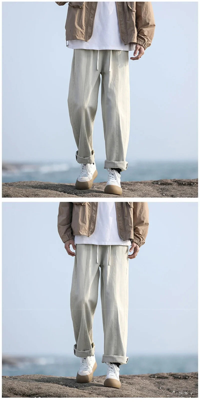 New Korean Fashion Baggy Jeans For Men Classic Drawstring Straight Denim Pants Y2K Vintage Jean Streetwear Wide-leg Trousers